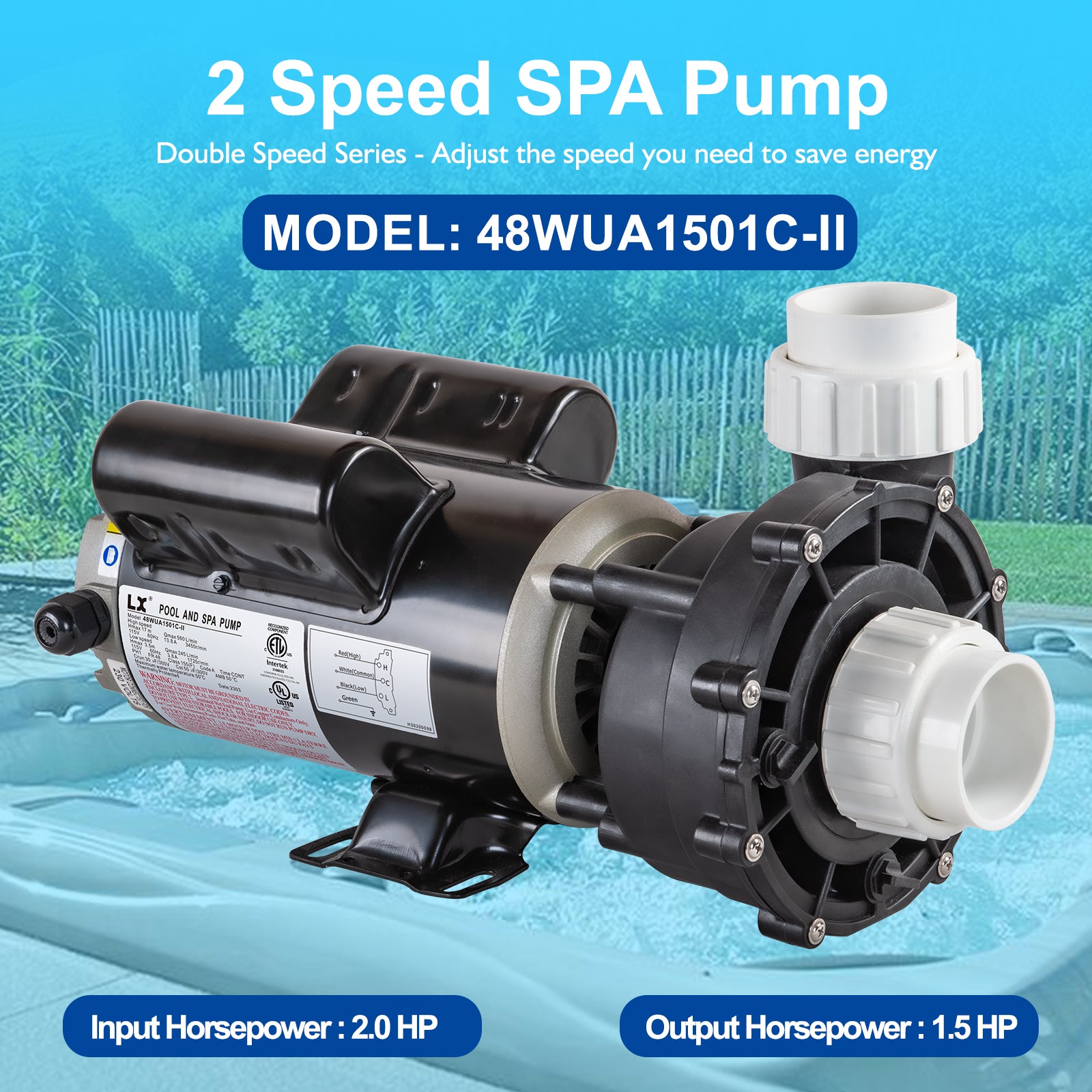 LX Pump 2HP 2-Speed Spa & Hot Tub Pump 115V 48 Frame | Model