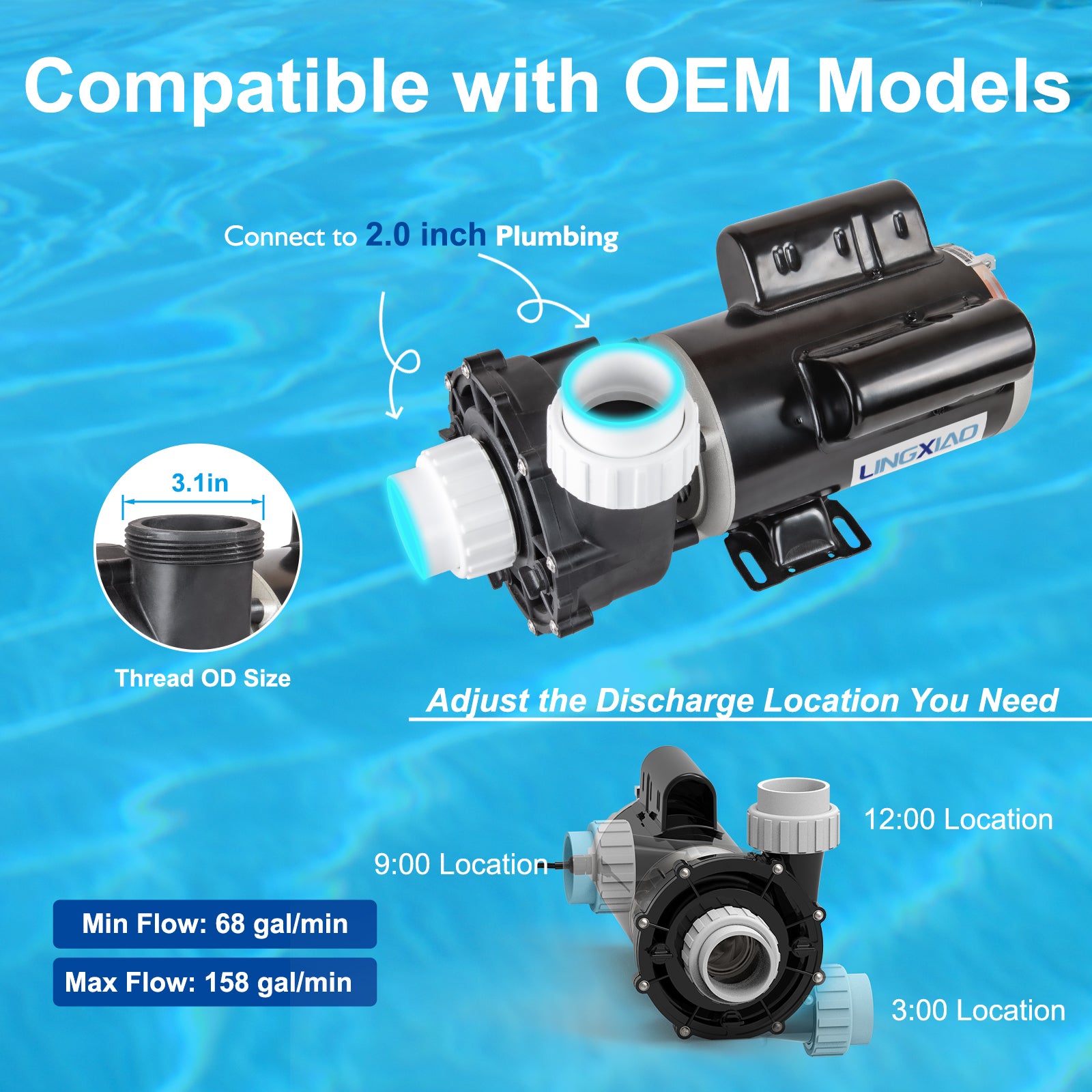 LX Pump 1.5HP 2-Speed Spa & Hot Tub Pump 230V 48 Frame | Model