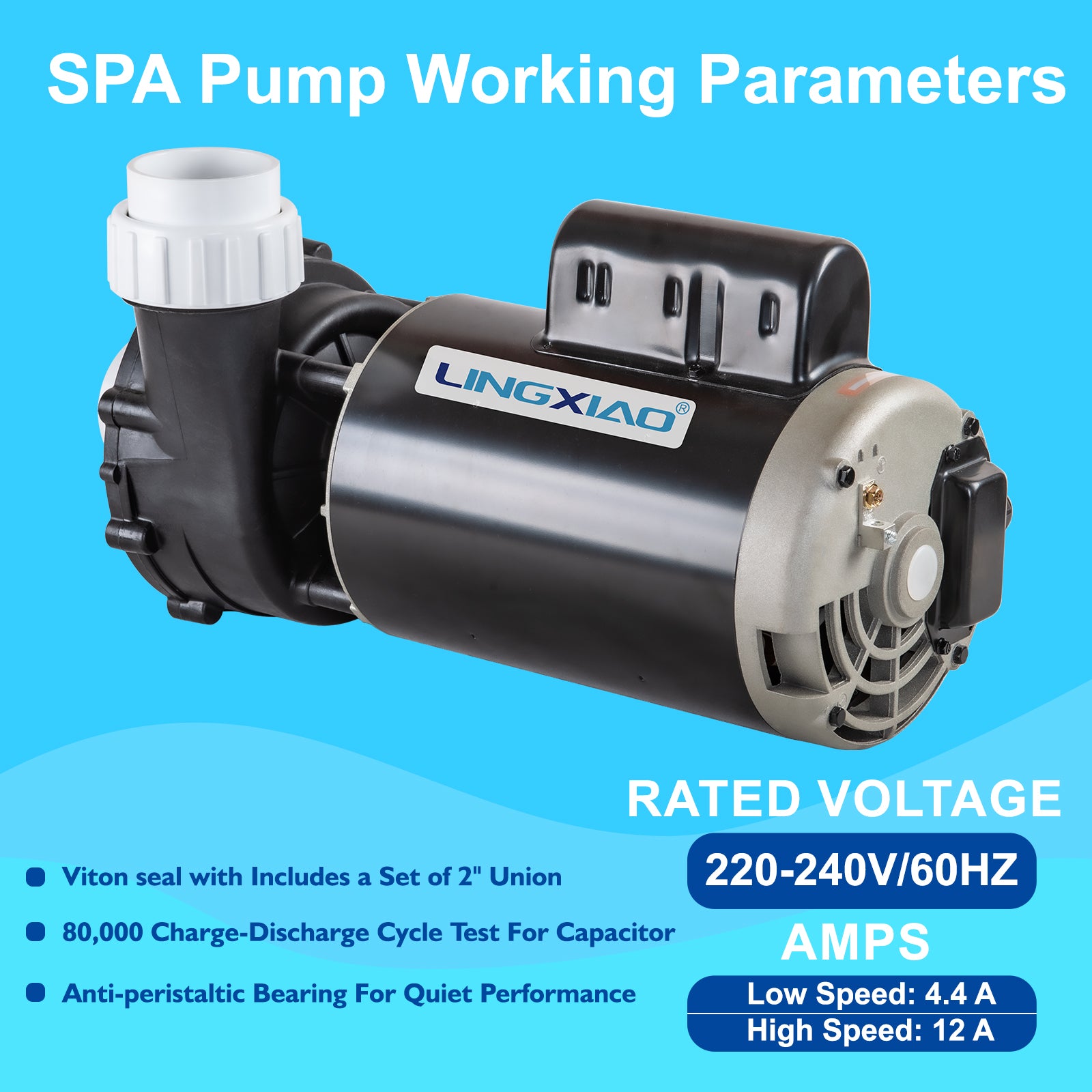 macomo SPA24 循環温浴器 LX Pump 4HP 2-Speed Spa & Hot Tub Pump 220-240V Bracketless 56